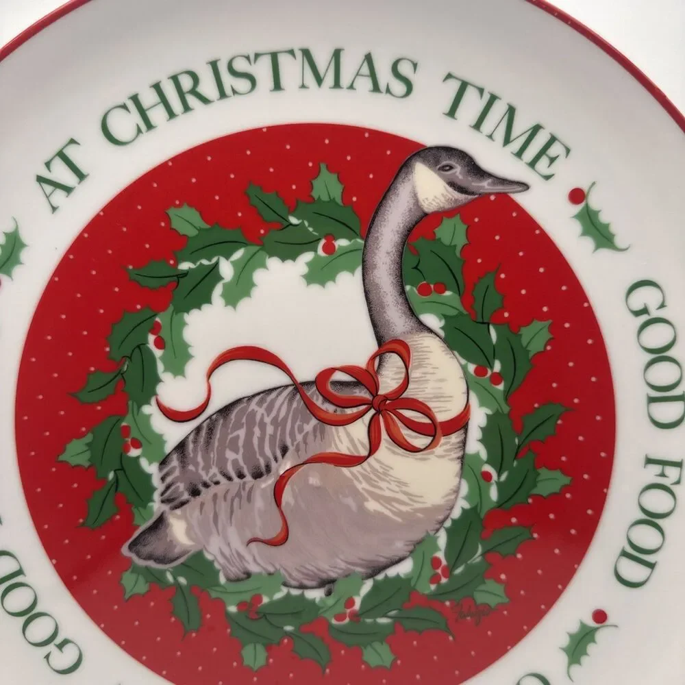 Christmas Goose Plate Vintage George Good Salad Plate Fabritzio, EUC!